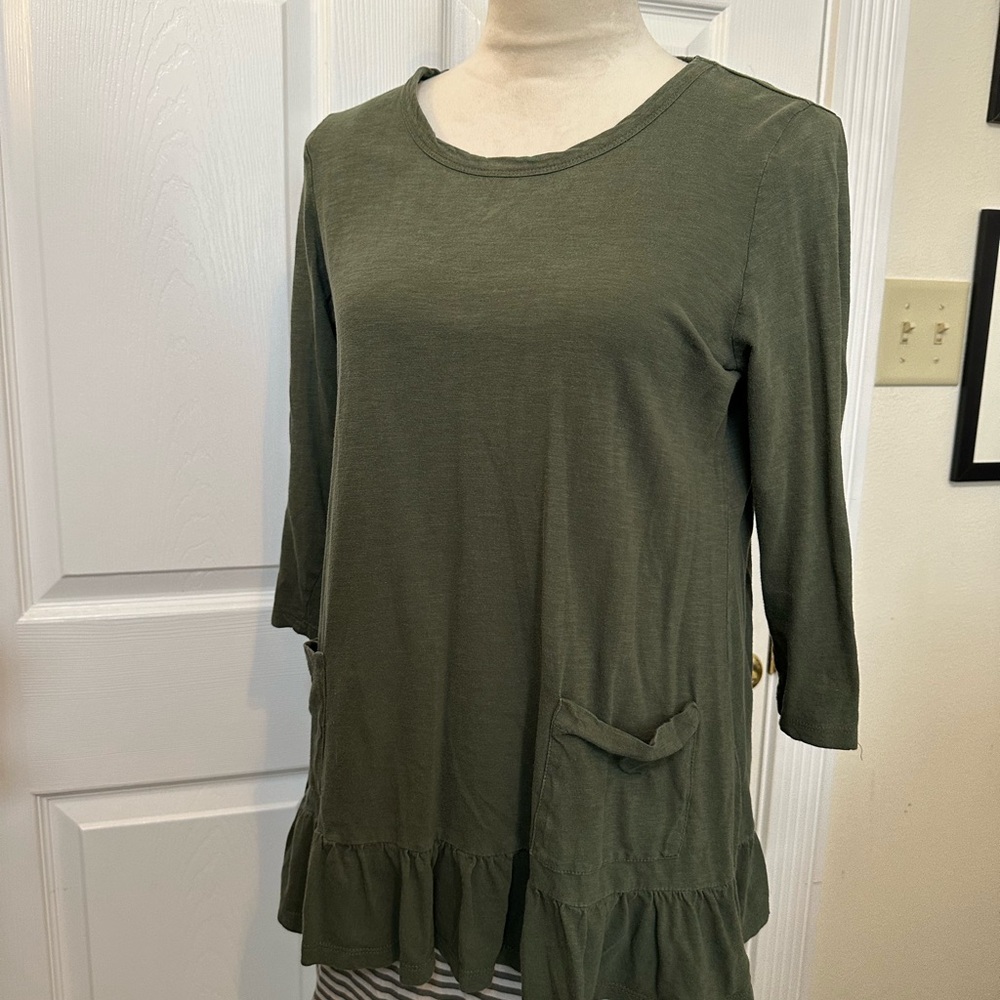 LOGO by Lori Goldstein Tunic with Ruffle Hem and Contrasting Striped Tank